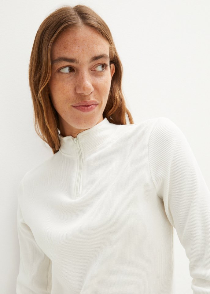 Langarmshirt aus Rippe mit Troyer-Kragen