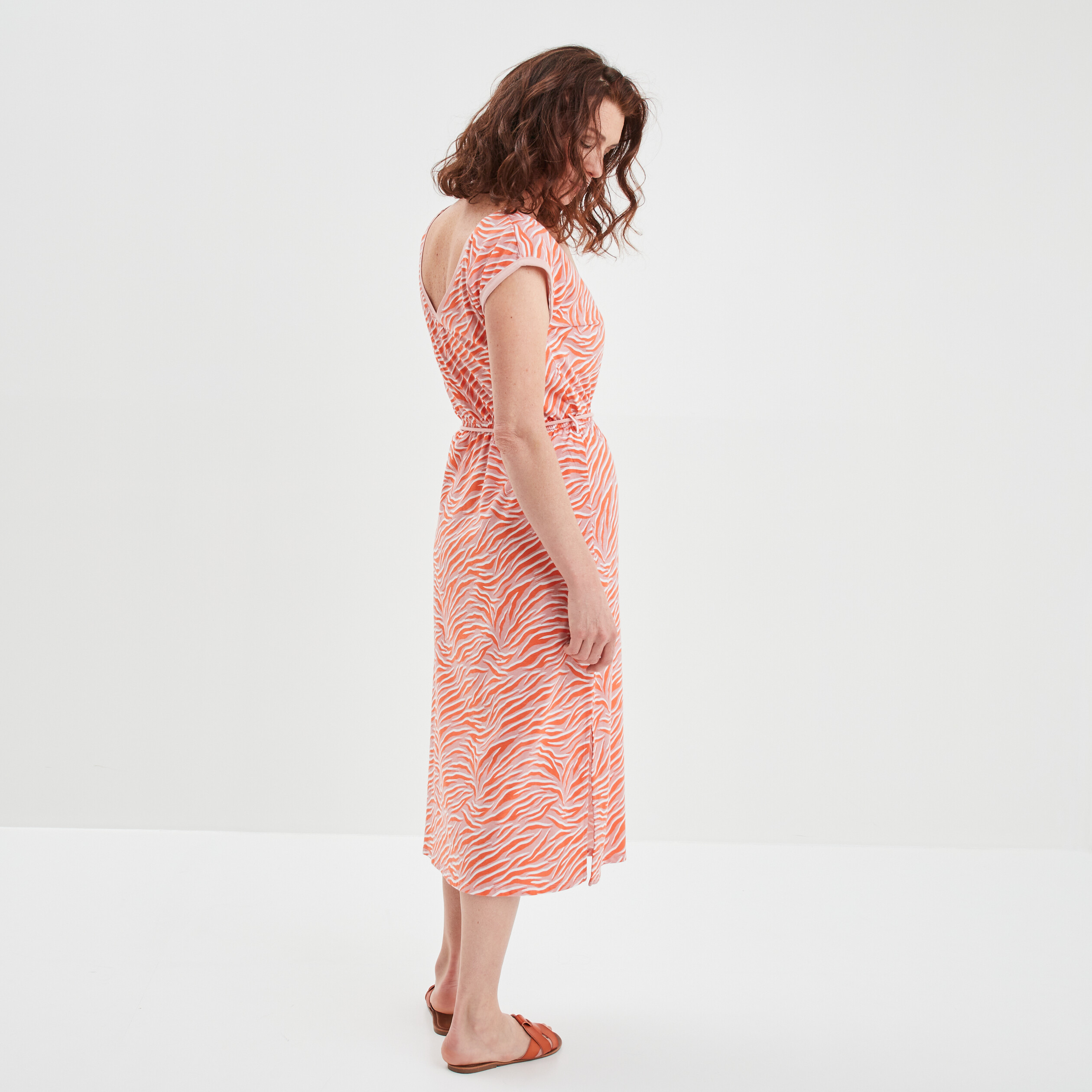 Robe longue droite fluide orange clair femme | La Halle