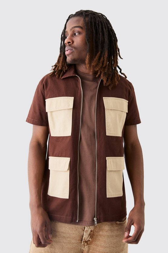 Short Sleeve Contrast Pocket Twill Shirt