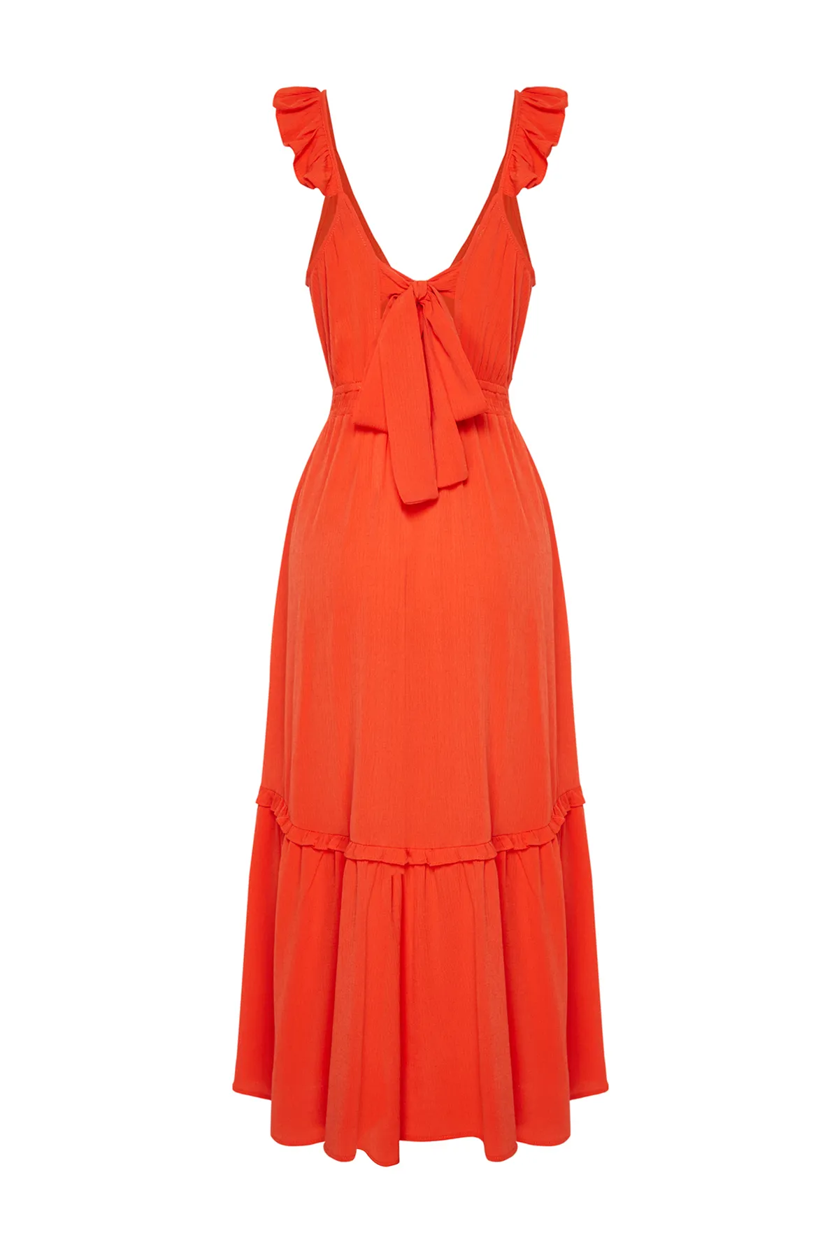 Trendyol Collection  Orangefarbenes Maxi-Strandkleid mit gewebten Rüschen TBESS24EL00092