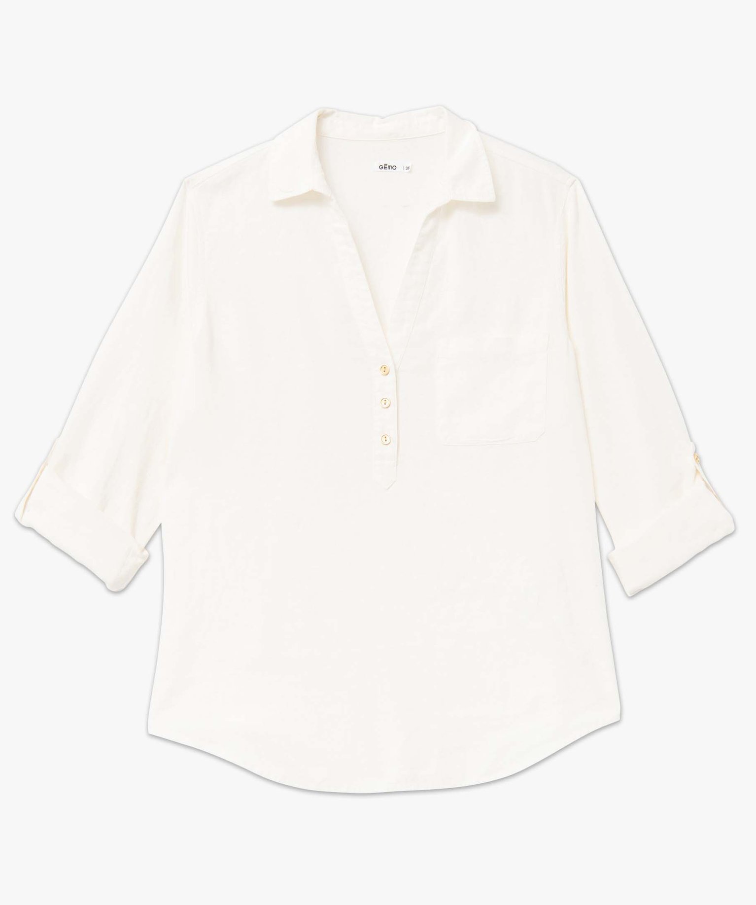 Chemise femme avec col boutonné contenant du lin ecru | GEMO