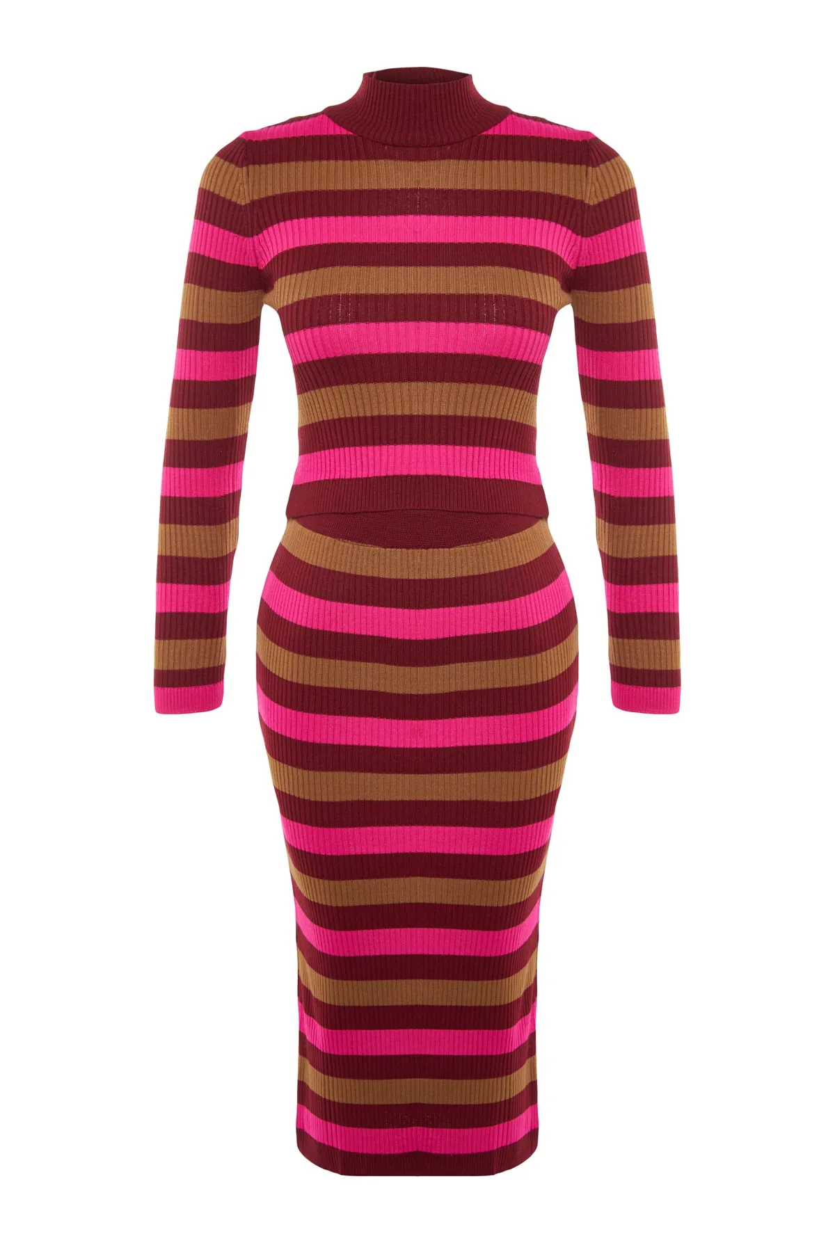 Trendyol Collection  Bordeauxrotes Strickoberteil und -unterteil im Blockfarbendesign TWOAW23AU00213