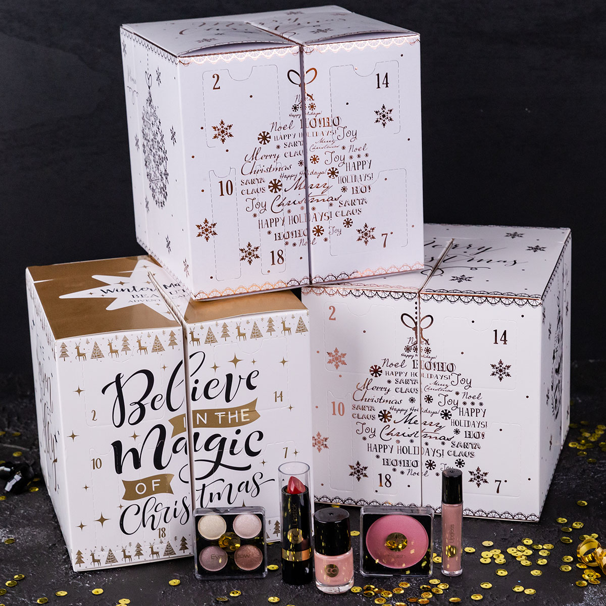 accentra Adventskalender Dekorativkosmetik WINTER MAGIC in würfelförmiger Box