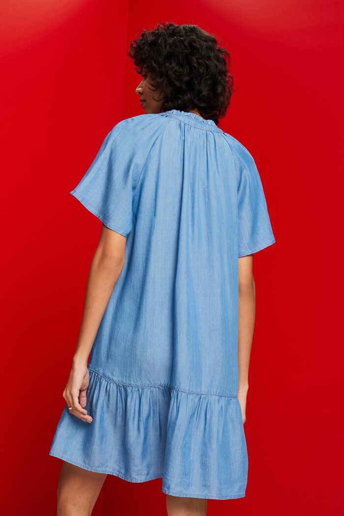 Chambray-Kleid mit Rüschenbesatz am Nackenbindeband, TENCEL™