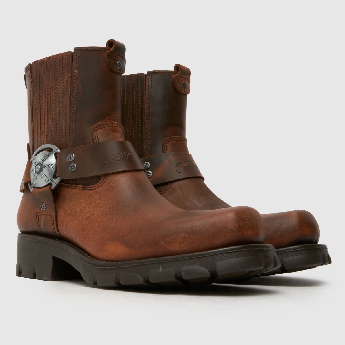 NEW ROCK – Låga bikerboots i brunt läder