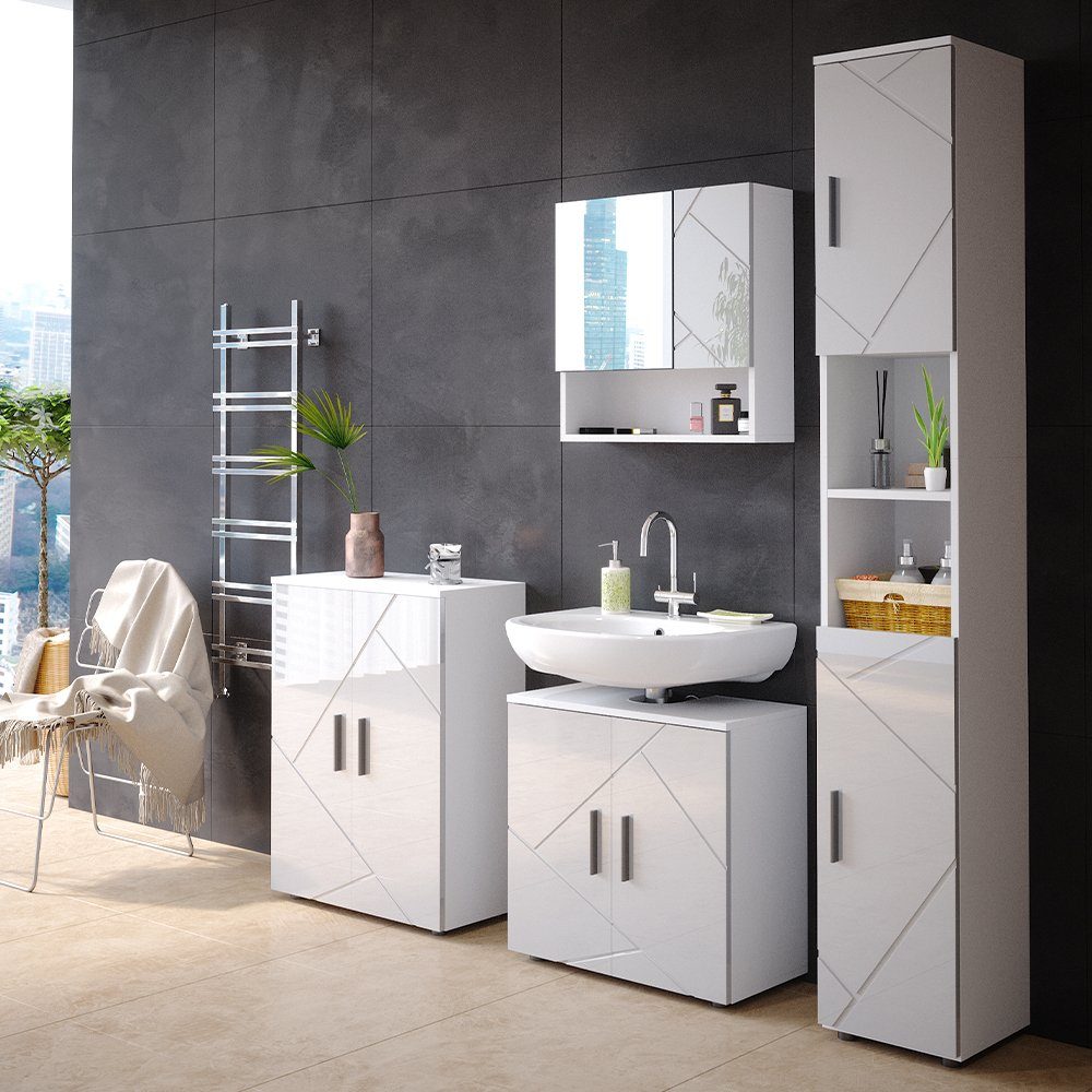 Vicco Badmöbel-Set Badezimmerset IRMA Weiß Hochglanz Set 4, (4-er Set, 4-St., 4-er Set)