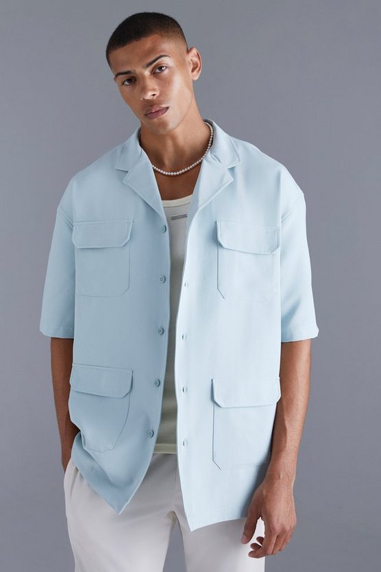 Kurzärmliges Oversize Hemd mit 4-Taschen