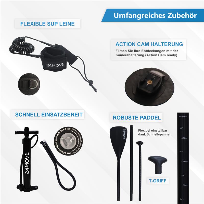 TroniTechnik 24MOVE® Standup Paddle Board SUP, inkl. Zubehör, Paddel und Hochdruckpumpe, ROT, 366x80x15cm