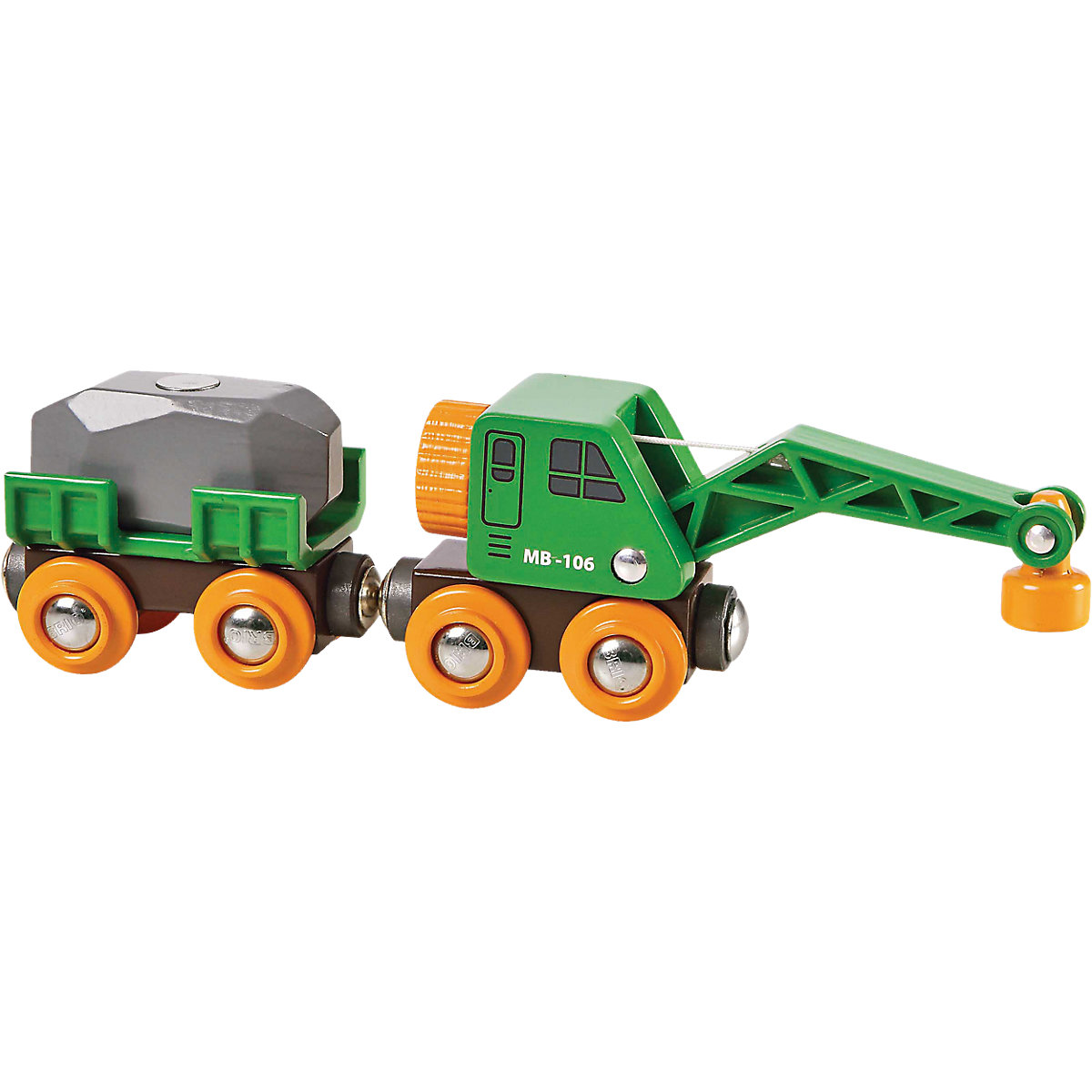 Grüner Kranwagen mit Anhänger und Fracht
