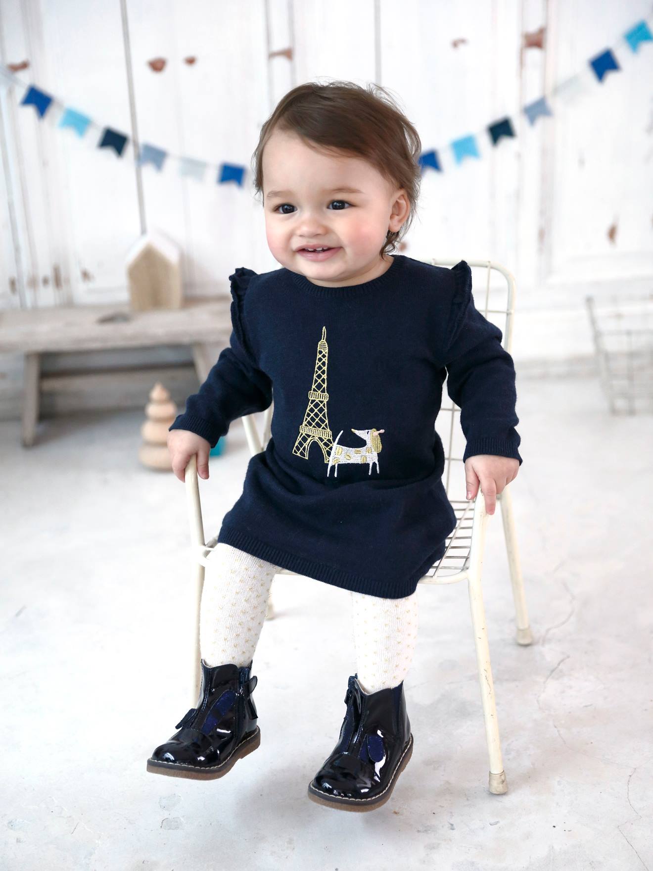 Vertbaudet Baby Strickkleid mit Stickerei - dunkelblau
