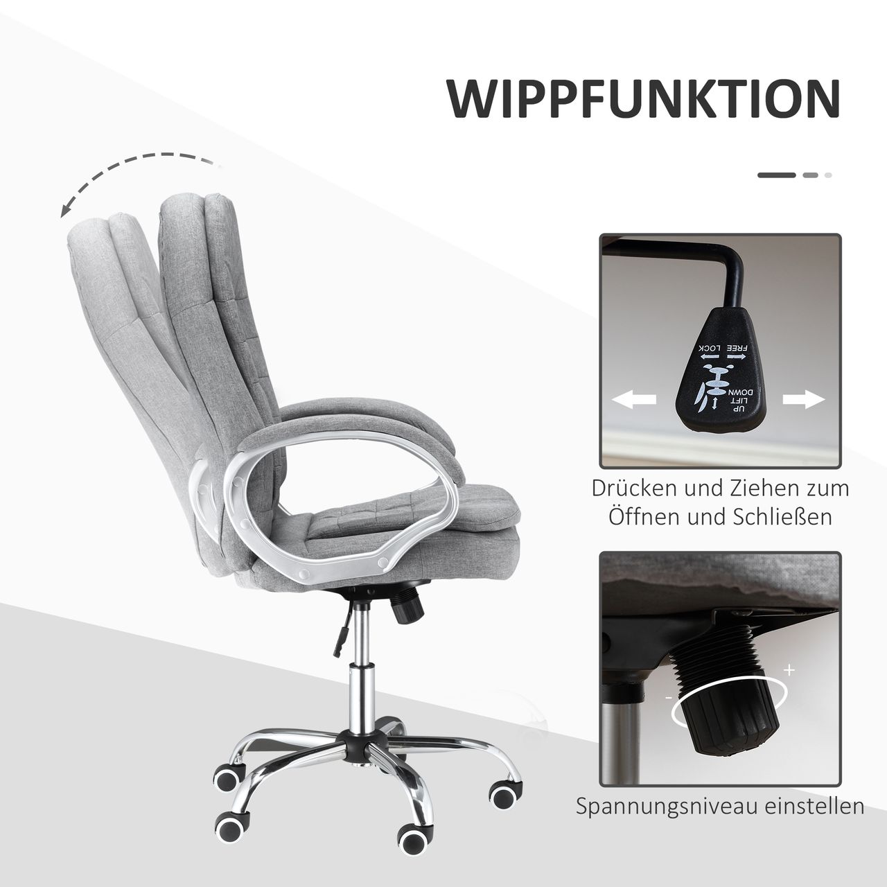 Vinsetto Bürostuhl Ergonomischer 360° Drehstuhl Wippfunktion höhenverstellbar