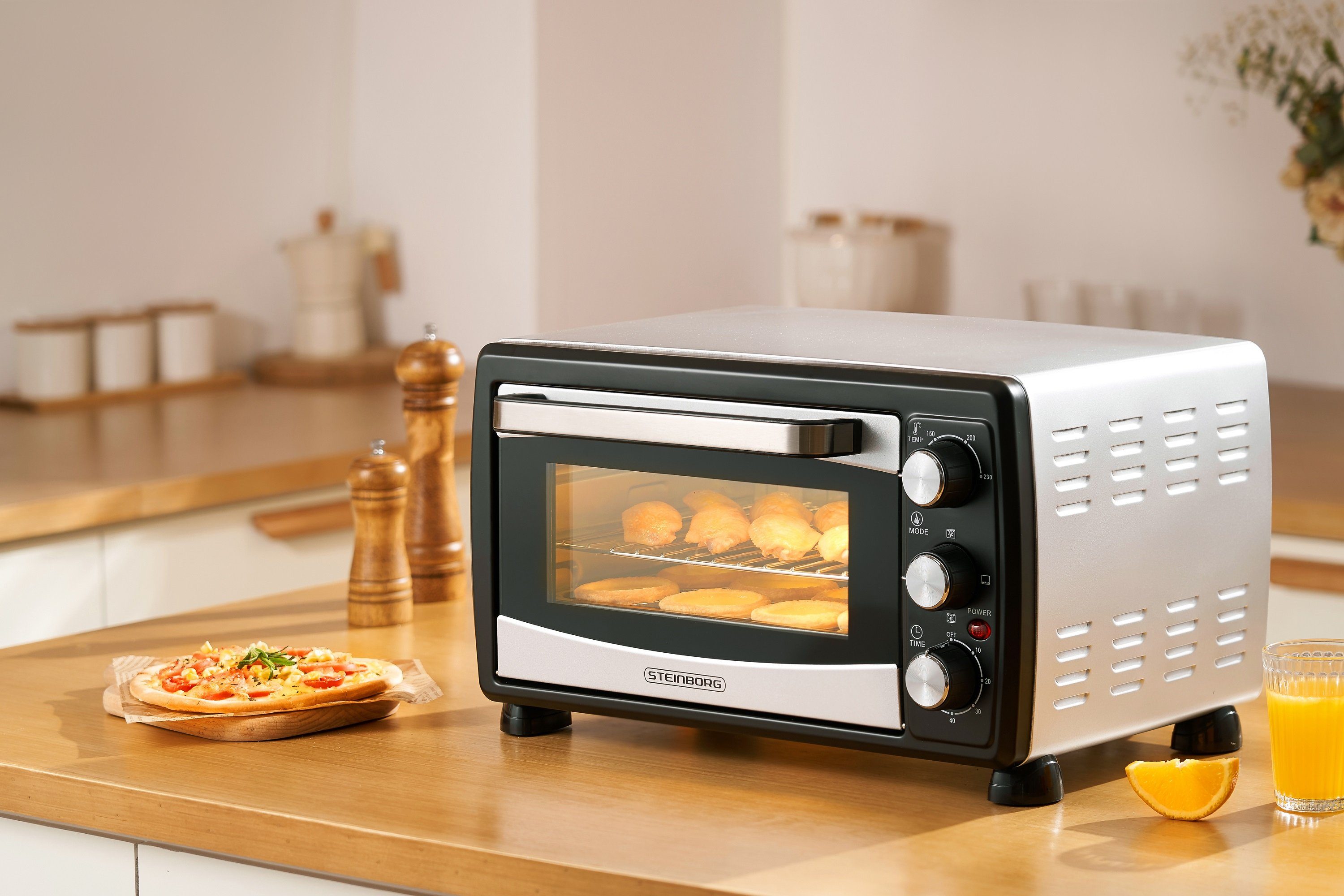 STEINBORG Minibackofen SB-3007, 20 Liter, Umluft, mit Krümelblech, 1380 Watt