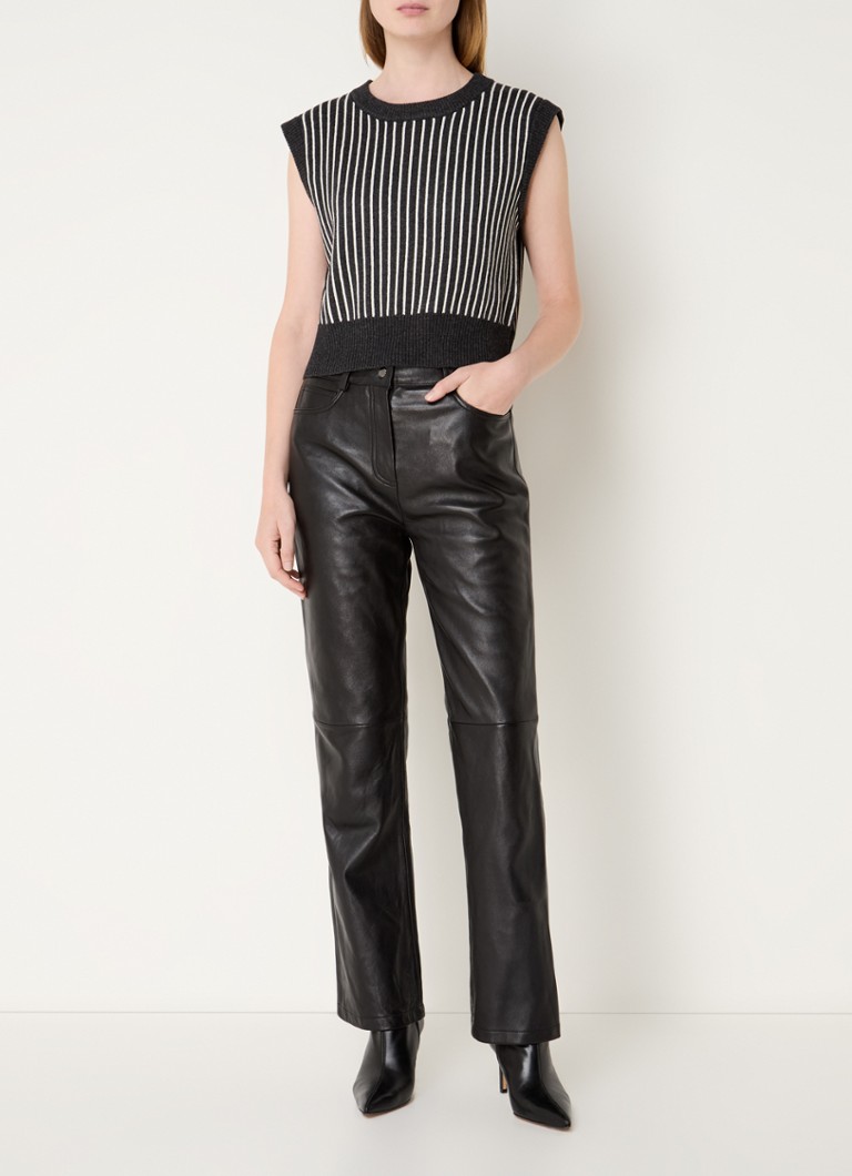 Pantaloni Claudie Pierlot Coppernic a vita alta, taglio dritto, in pelle di agnello con tasche laterali.
