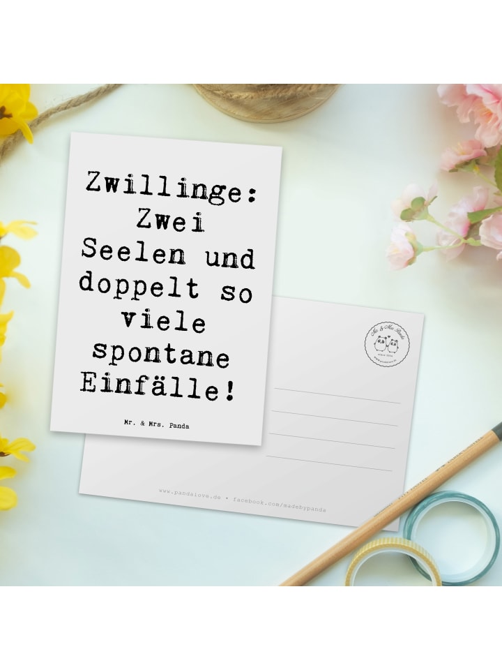 Mr. & Mrs. Panda Postkarte Spruch Zwillinge Abenteuer mit Spruch in Weiß günstig kaufen onesize