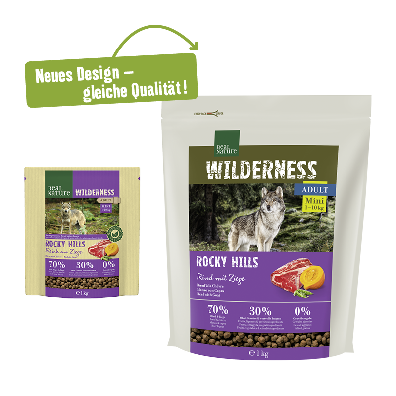 REAL NATURE Hundetrockenfutter REAL NATURE WILDERNESS Mini Rocky Hills Rind & Ziege 1 kg
