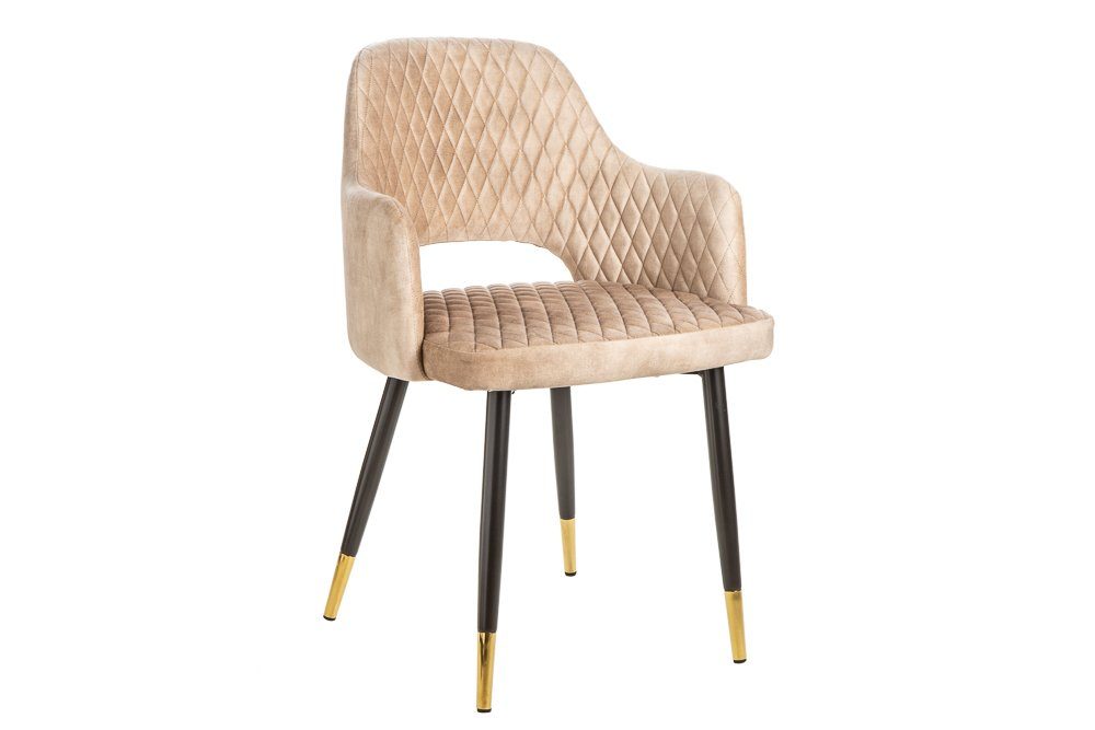 riess-ambiente 4-Fußstuhl PARIS greige / schwarz gold (Einzelartikel, 1 St), Esszimmer · Samt · Metall · mit Armlehne · Retro