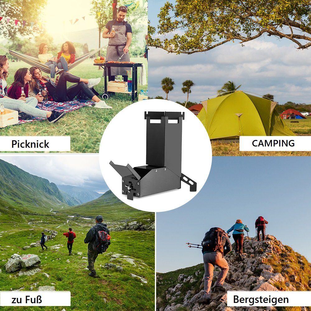 Lixada Feuerstelle Holzkohlegrill,Grillkamin,Klappbarer Holzofen,Tragbar,Multifunktional, Edelstahl,für zum Angeln,Campingausflüge,Kochen im Garten
