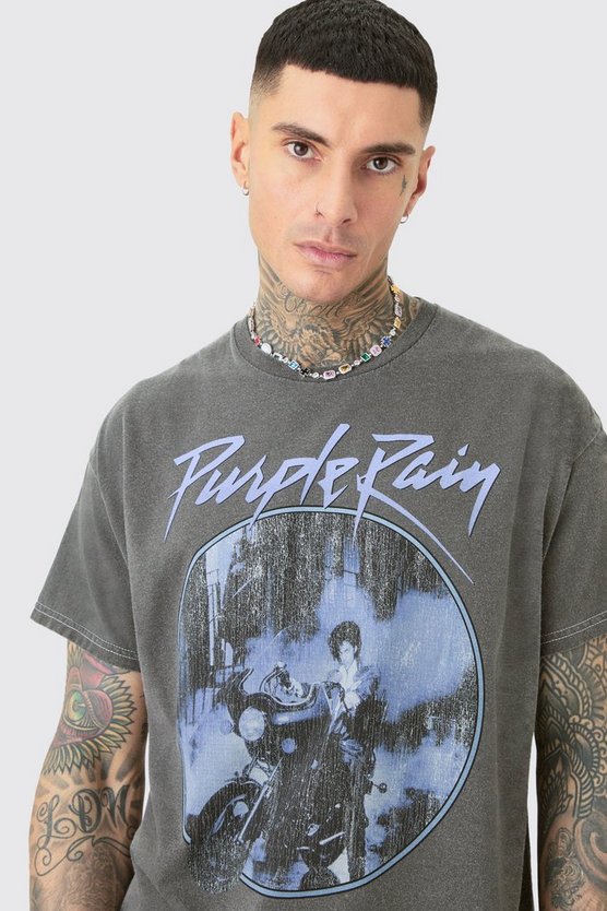 Tall T-Shirt mit Acid-Waschung und Purple Rain Print