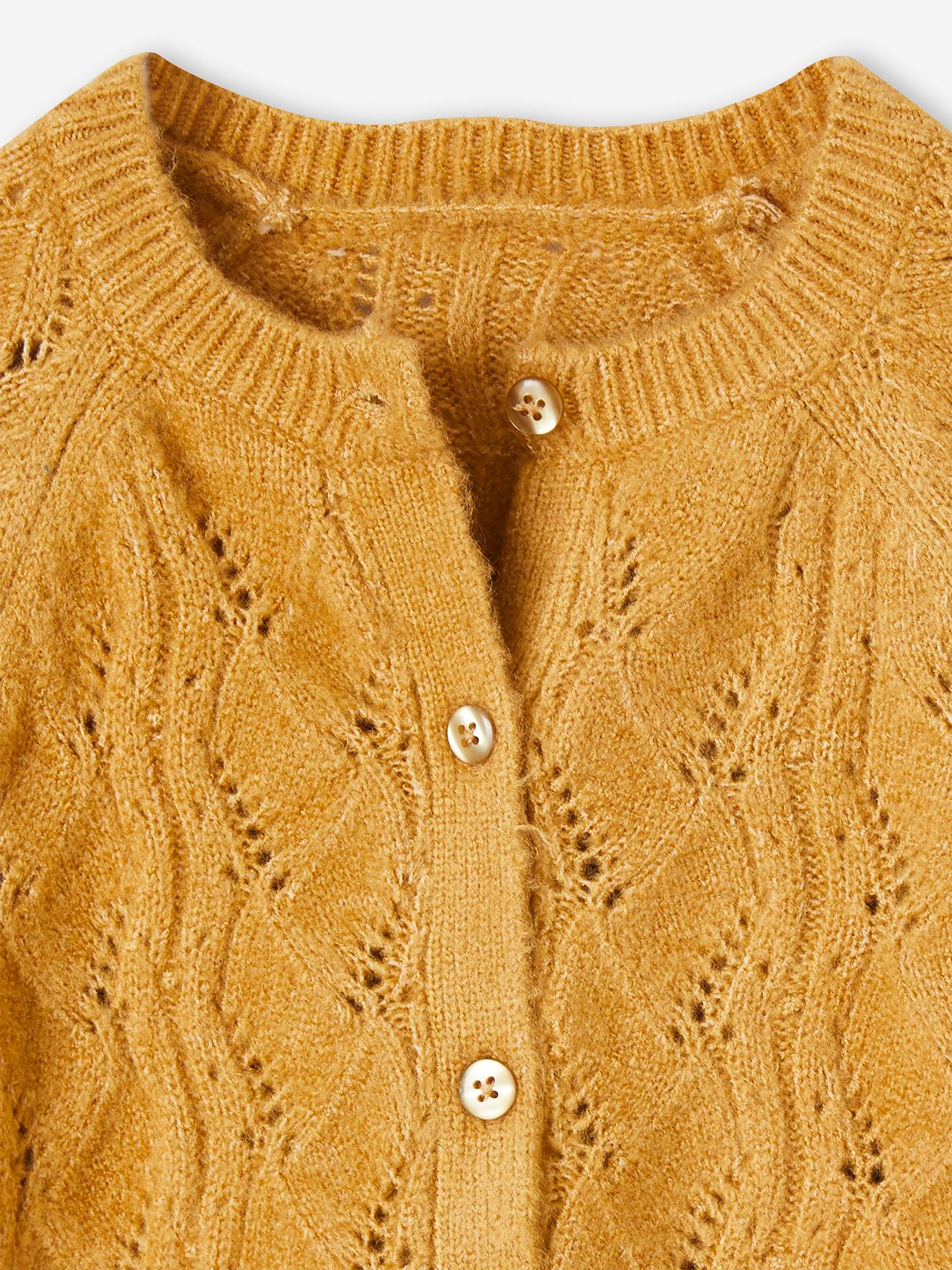 Vertbaudet Mädchen Cardigan mit Ajourmuster - senfgelb