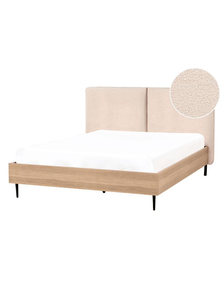 Beliani Doppelbett LIMANTON in Beige/Heller Holzfarbton/Schwarz günstig kaufen onesize