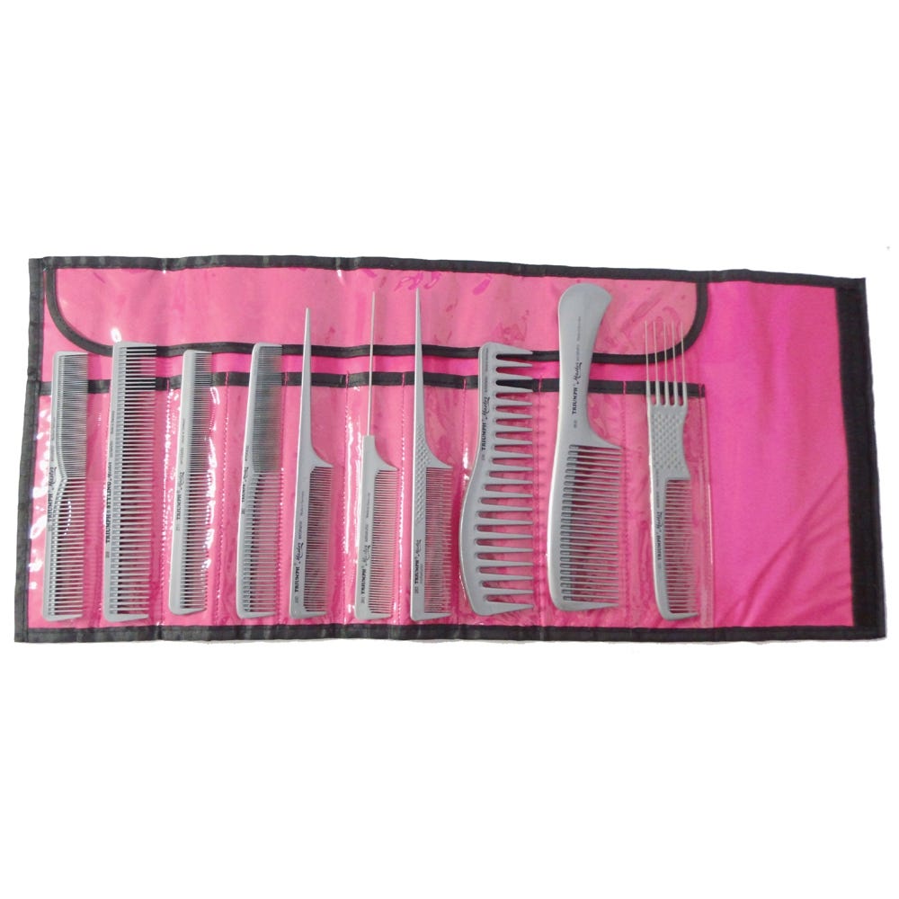 Hercules Sägemann 10er Kamm Set silber / Tasche pink
