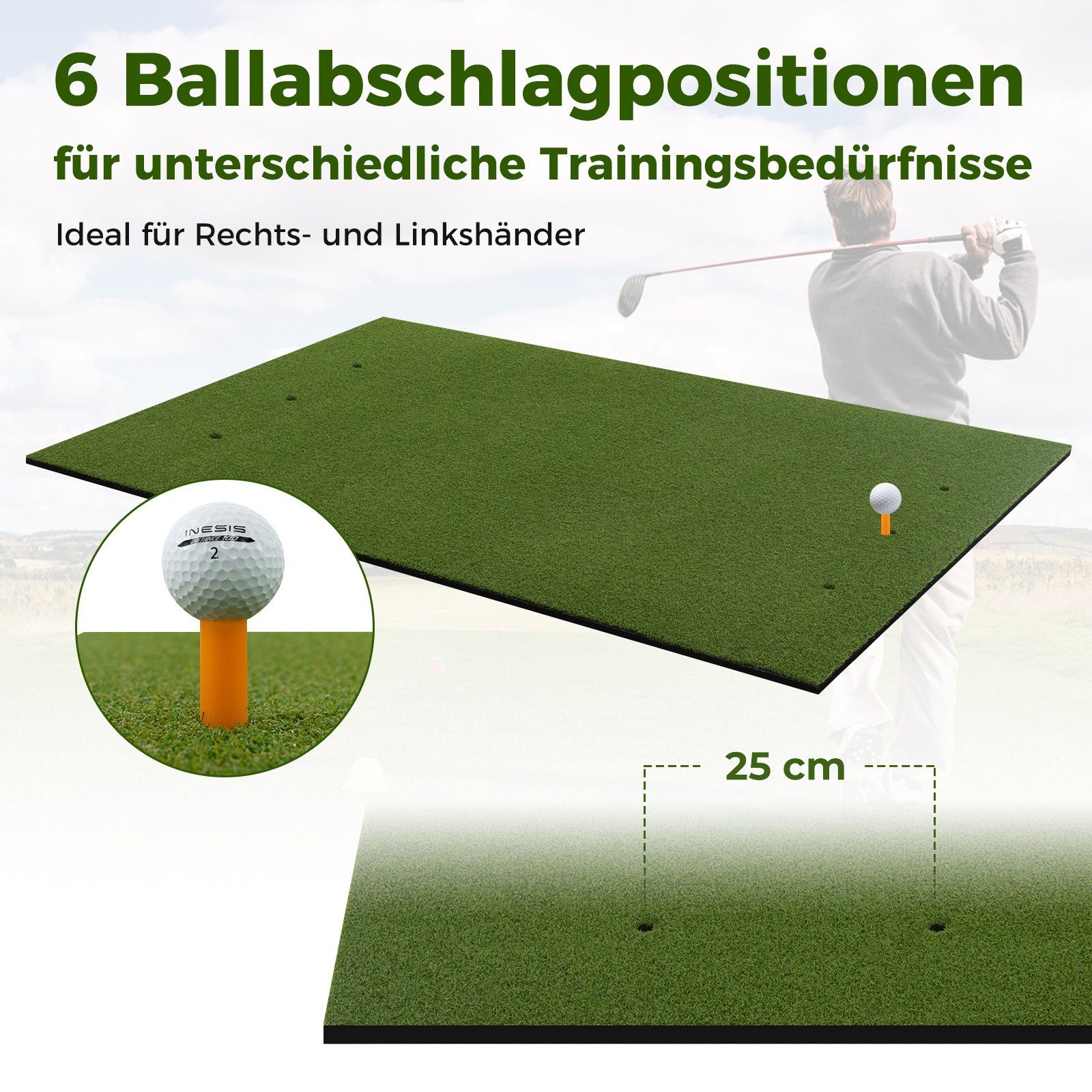 COSTWAY Golf-Abschlagmatte Übungsmatte, mit 2 Golf-Tees