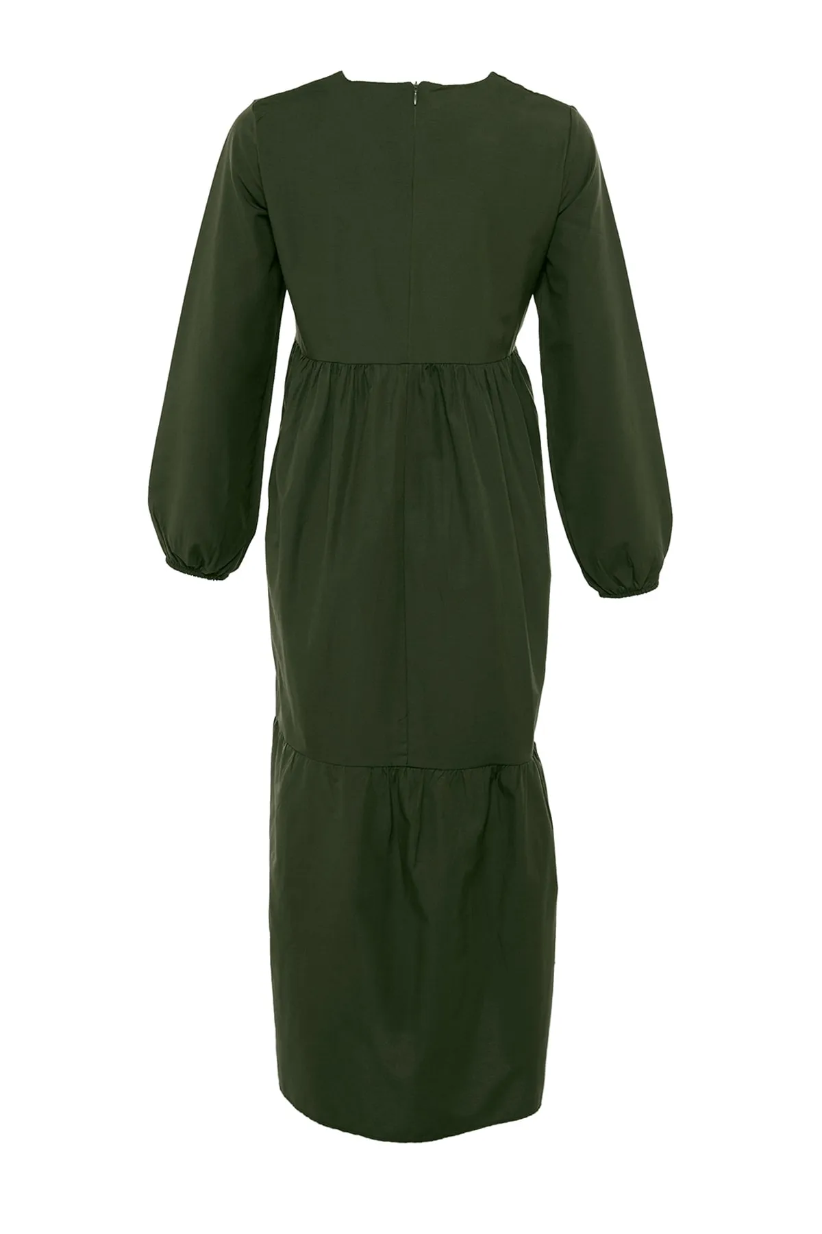 Trendyol Modest  Khakifarbenes, gewebtes Baumwollkleid mit weitem Schnitt und Raffung TCTSS21EL3406