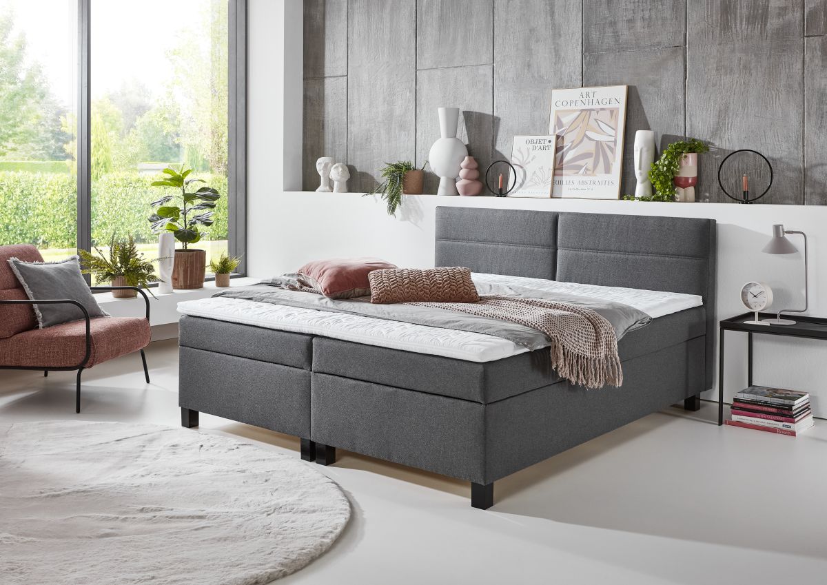 Sun Garden Boxspringbett Cresco mit Bettkasten Anthrazit 180 x 200 cm