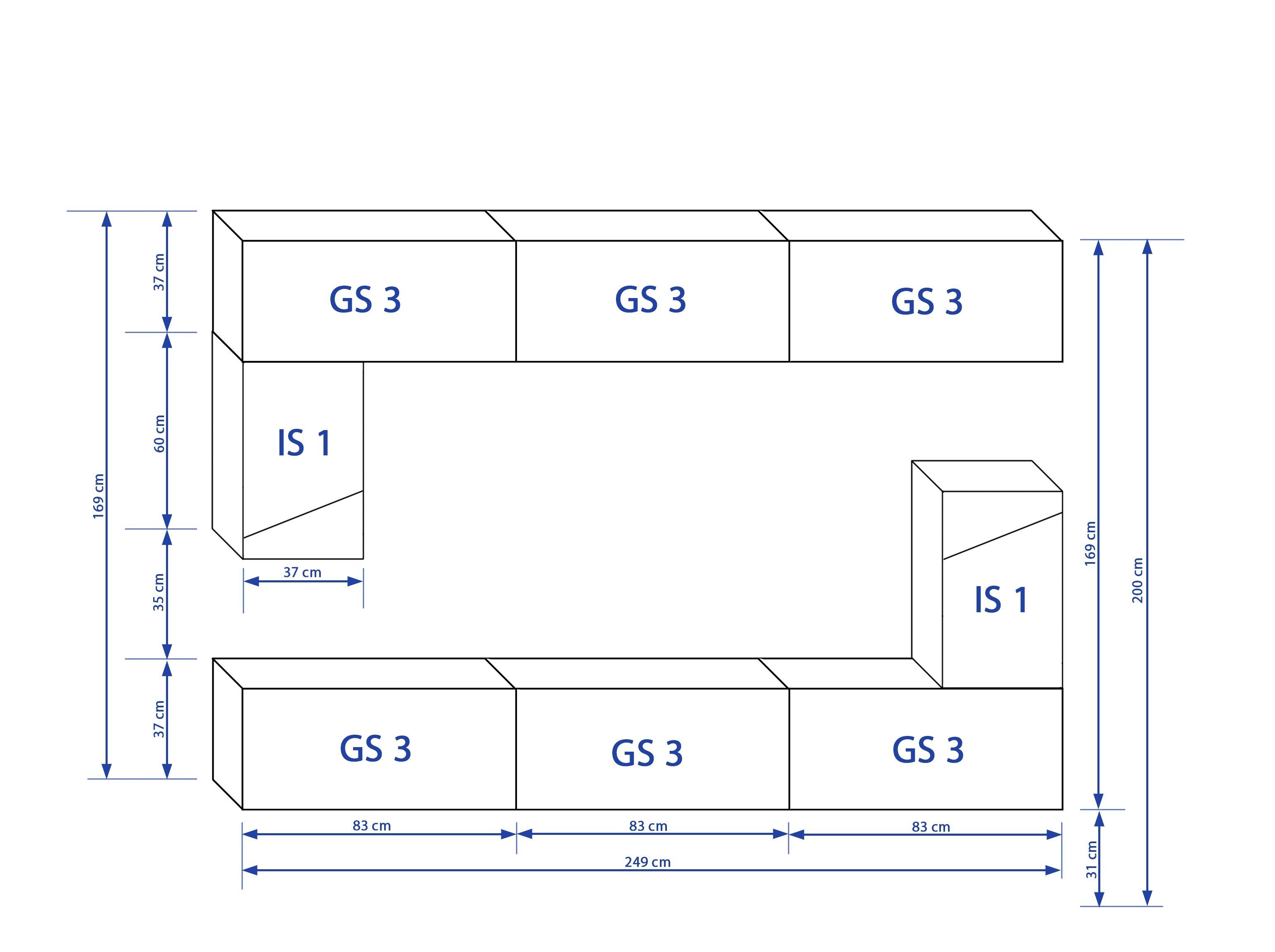 ROYAL24_MARKT Wohnwand Moderne Wohnwand Patio in Weiß Hochglanz -, (LUXUS Serie, 8-St., Komplett Set), Hochwertiges Material - Modernes Design - LED-Beleuchtung