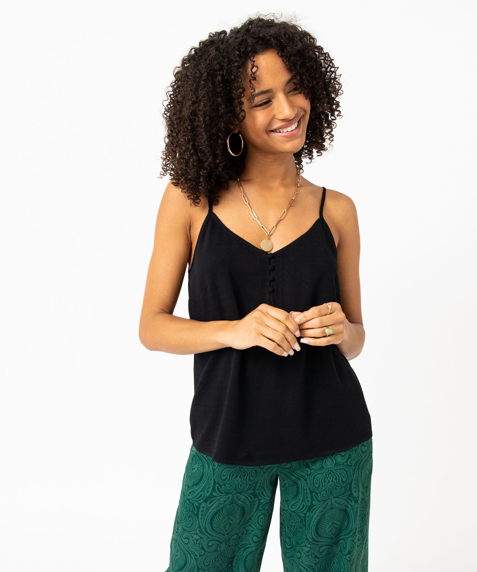Blouse à bretelles en viscose unie et texturée femme bleu | GEMO
