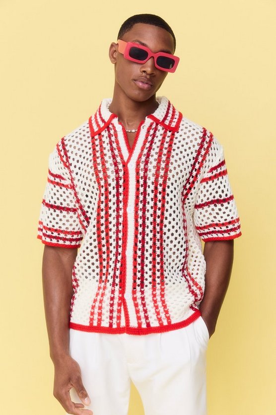 Kastiges gestreiftes Oversize Strick-Hemd