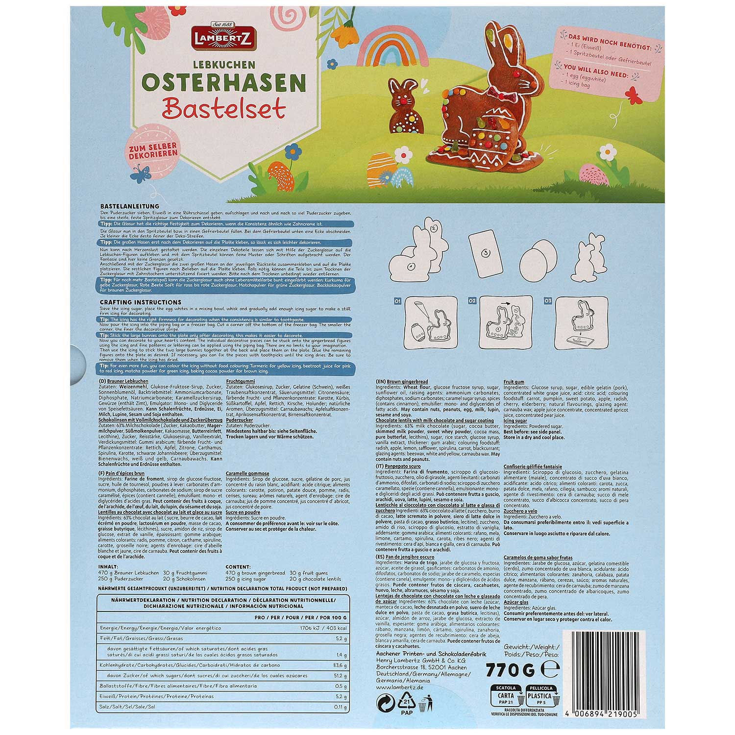 Lambertz Lebkuchen Osterhasen Bastelset 770g