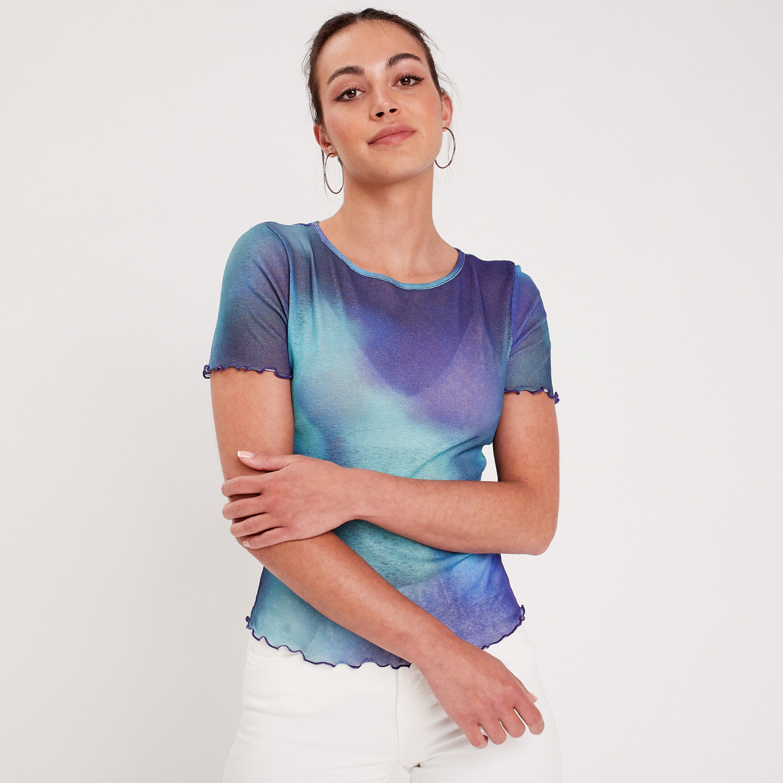 T-shirt manches courtes bleu electrique femme | Cache Cache