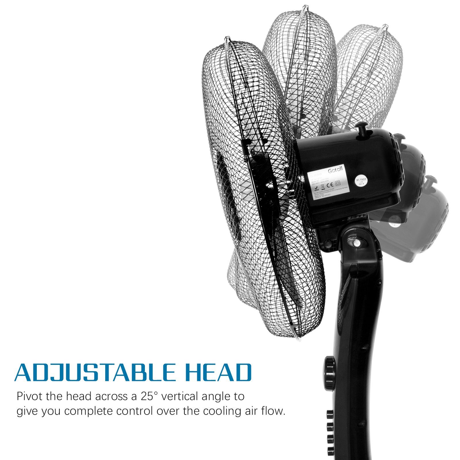 Gotoll Standventilator GLSF609, 41,00 cm Durchmesser, H 130cm Oszillierender Ventilator Leise Standlüfter