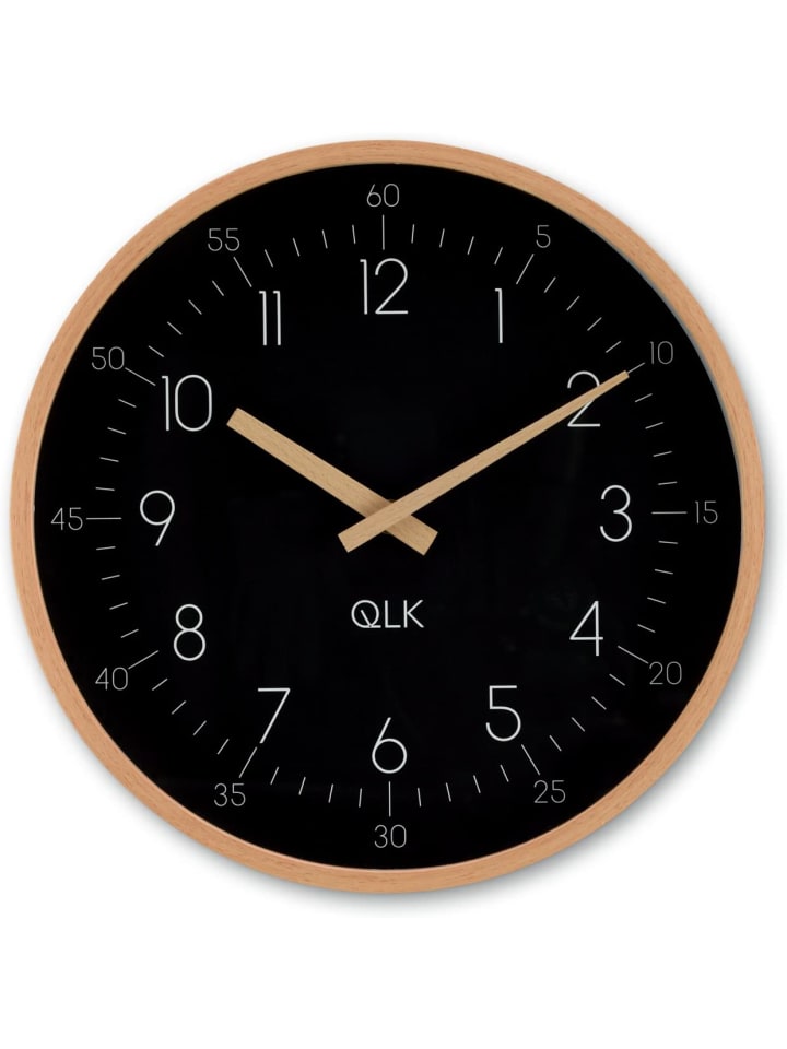 COFI 1453 Wanduhr schwarz mit Holzrahmen und Zeigern, Ø31cm in Schwarz günstig kaufen onesize