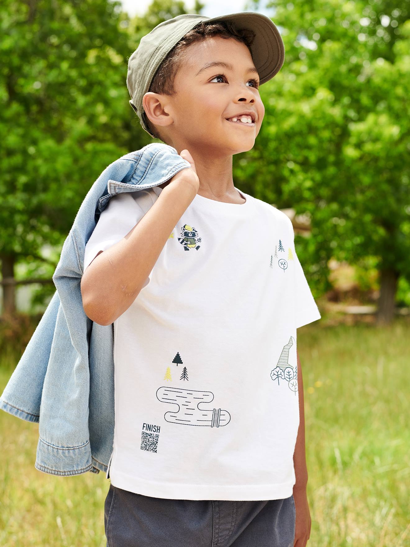 T-shirt ludique interactif géocaching garçon blanc