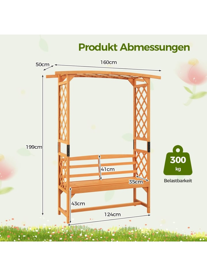COSTWAY Gartenbank mit Rosenbogen in Hellbraun günstig kaufen onesize