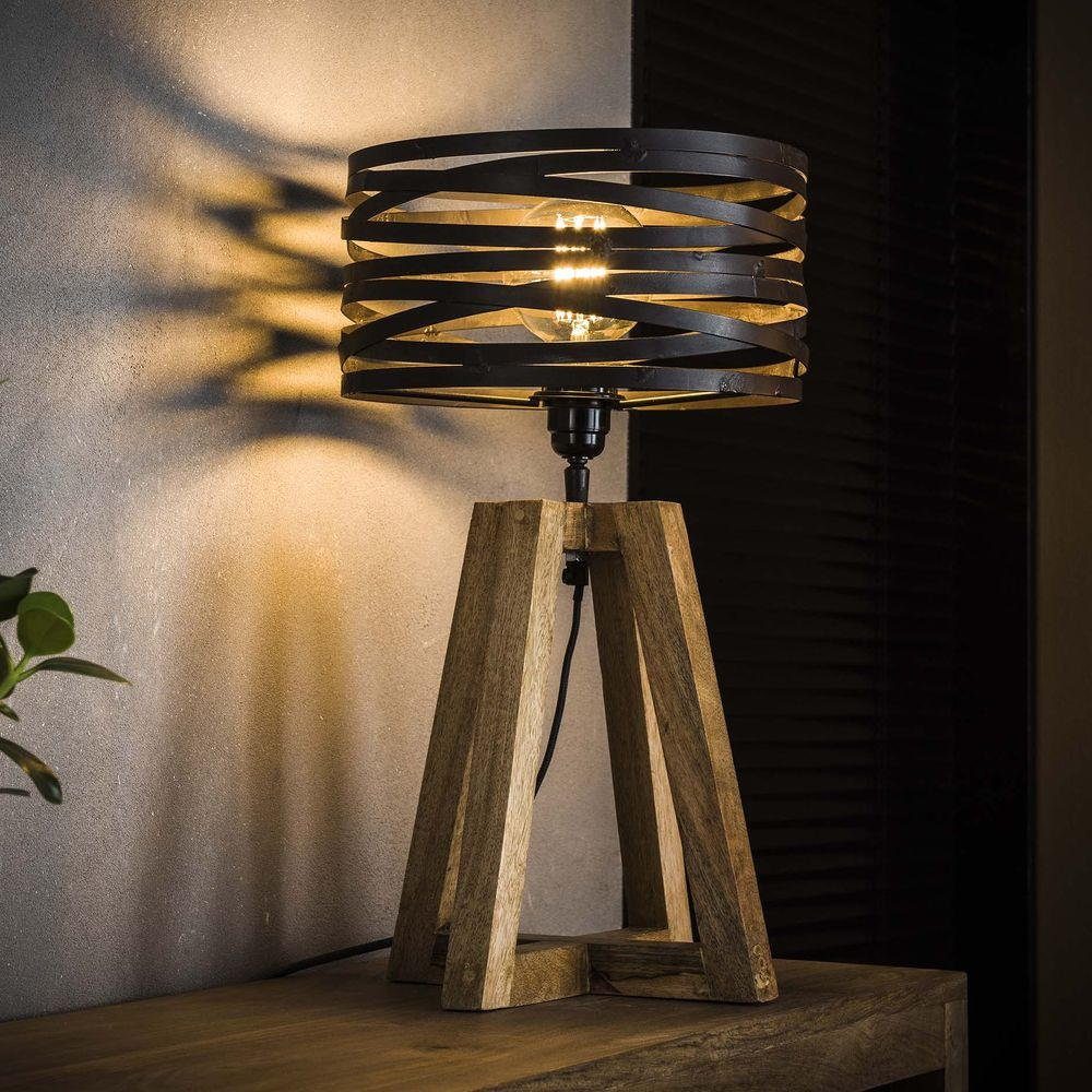 famlights Tischleuchte, Tischleuchte Jamie in Grau aus Holz E27, keine Angabe, Leuchtmittel enthalten: Nein, warmweiss, Tischleuchte, Nachttischlampe, Tischlampe