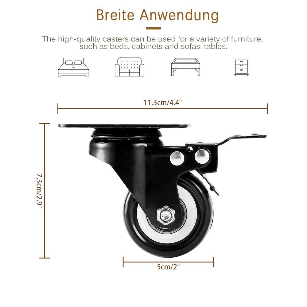 BlingBin Stuhlrolle Möbelrolle Schwenkrollen mit Bremse scharz, (4-St), Vier mit Bremse, Einer kann 40kg halten