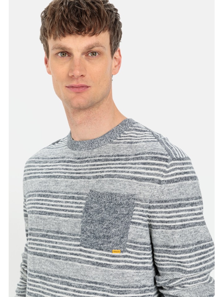 Camel Active Strickpullover im Streifenmuster in Blau-Grau günstig kaufen