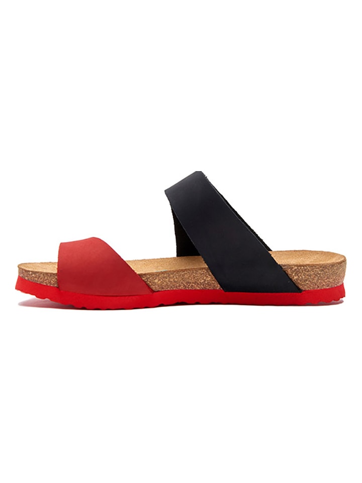 Comfortfusse Leder-Zehentrenner in Schwarz/ Rot günstig kaufen