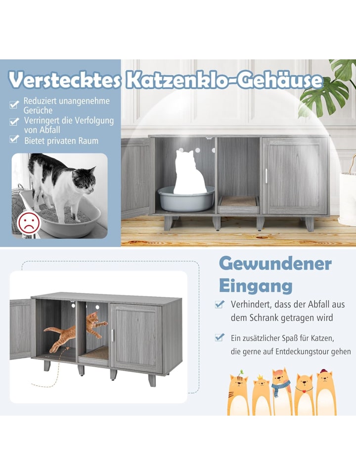 COSTWAY Katzenschrank mit 2 Türen 120x52x65cm in Anthrazit günstig kaufen onesize