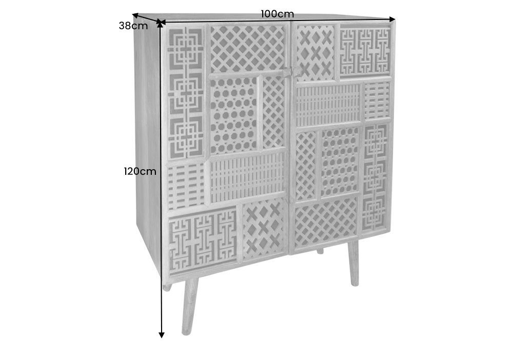 riess-ambiente Highboard MARRAKESCH 120cm natur, Massivholz · mit Verzierung · Boho · Anrichte · Akazie