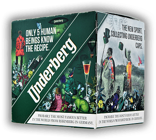 Underberg 12er Papp - Karton New Look 0,24 Liter Underberg 12er Papp - Karton New Look 0,24 Liter Anlässlich des 175 jährigen Jubiläums legt Underberg im Jahr 2021 die wohl mutigste neue Verpackung für seine Fläschchen in der Firmengeschichte auf. Da