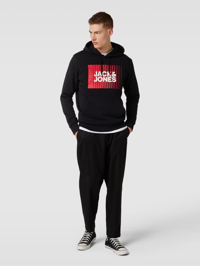 Hoodie mit Label-Print Modell 'ECORP' in schwarz