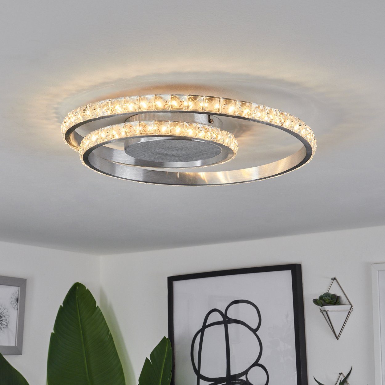 hofstein Deckenleuchte Paladon geschwungene Deckenlampe, Metall/Kunststoff, Aluminium/Klar, 3000 Kelvin, dimmbar über Lichtschalter, (38,5cm), LED 23,5 Watt, 1950 Lumen