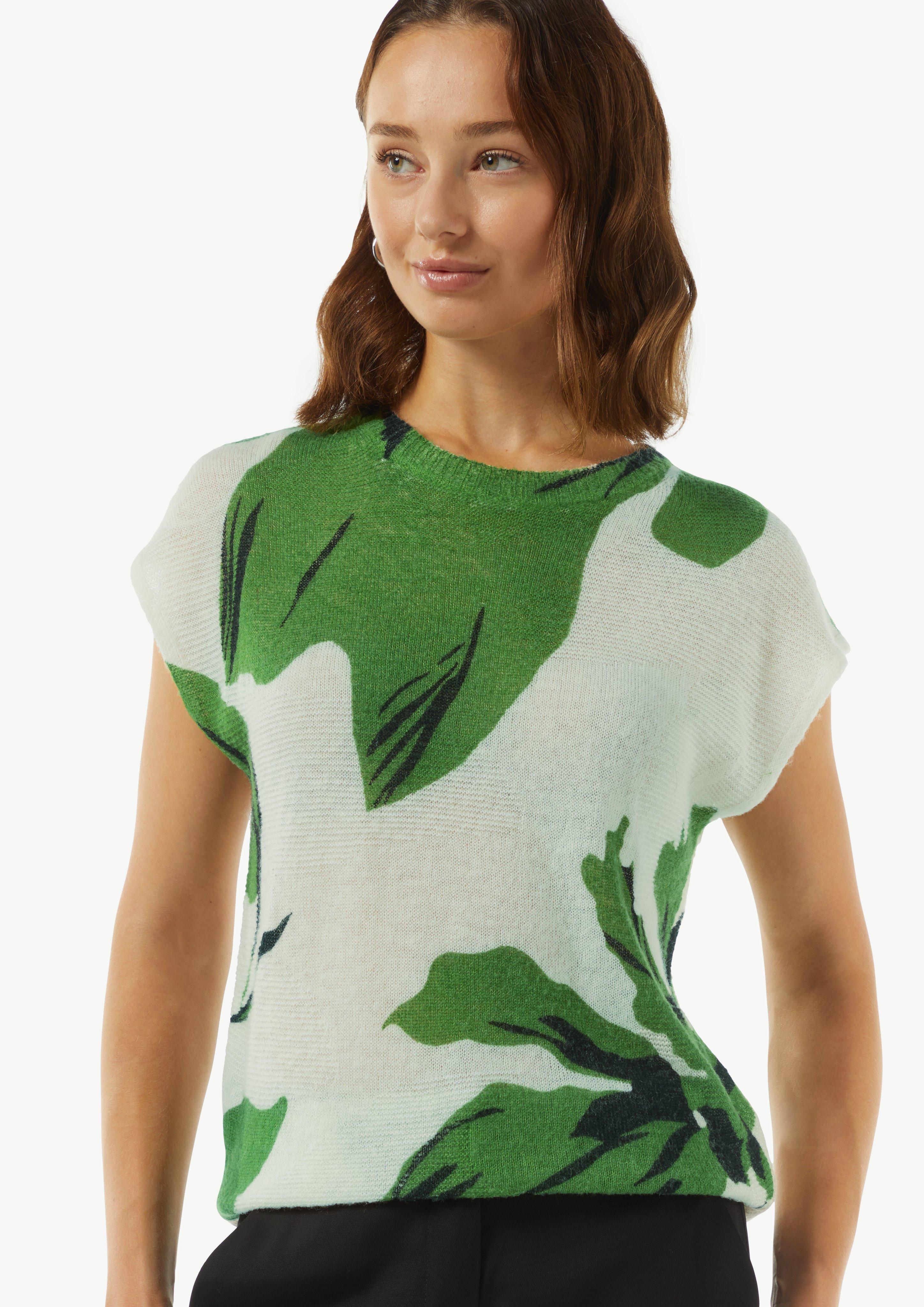 Strickpullunder mit All-over-Print - weiß