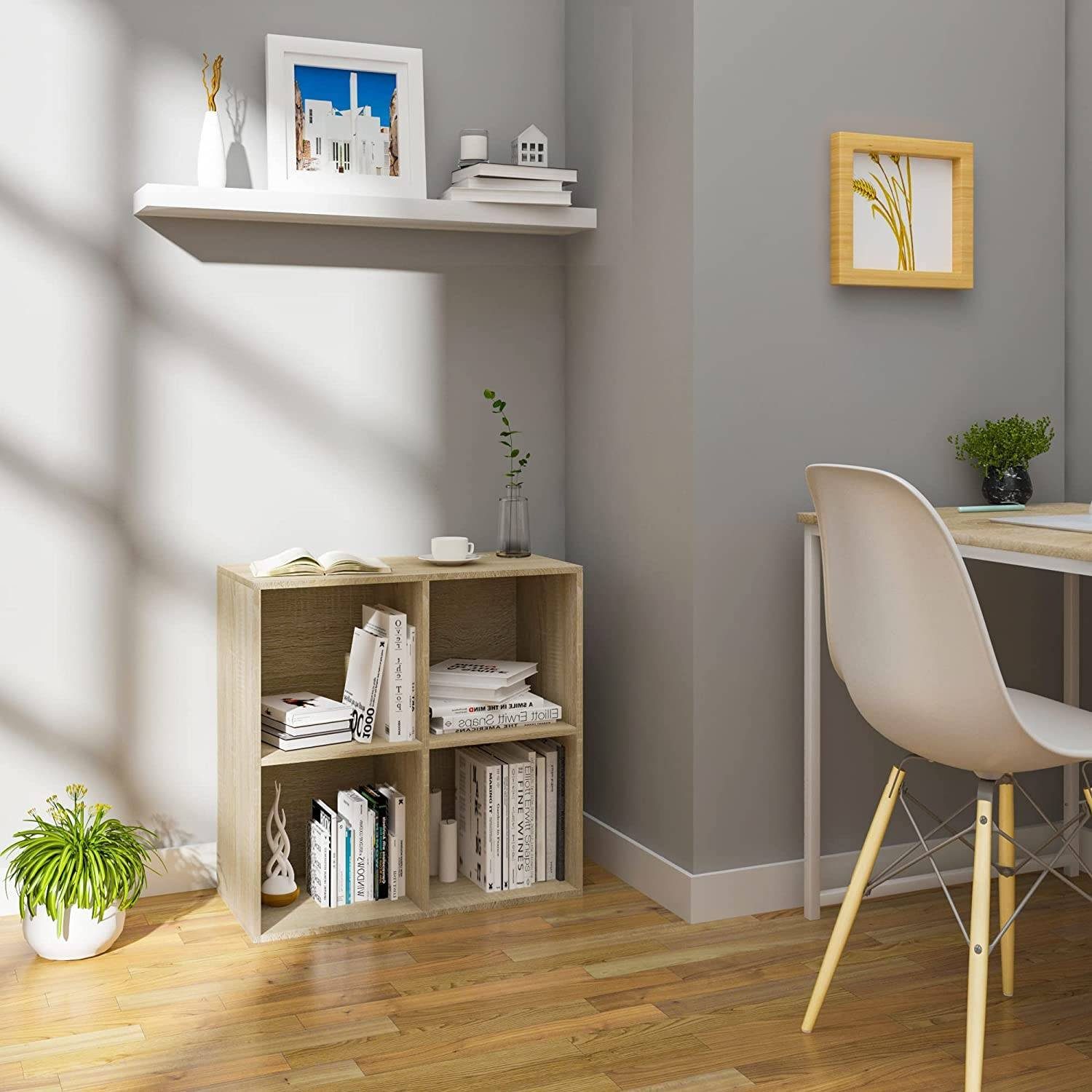 Woltu Bücherregal, 1-tlg., Würfelregal 4 Fächer aus MDF 60x30x60cm Eiche