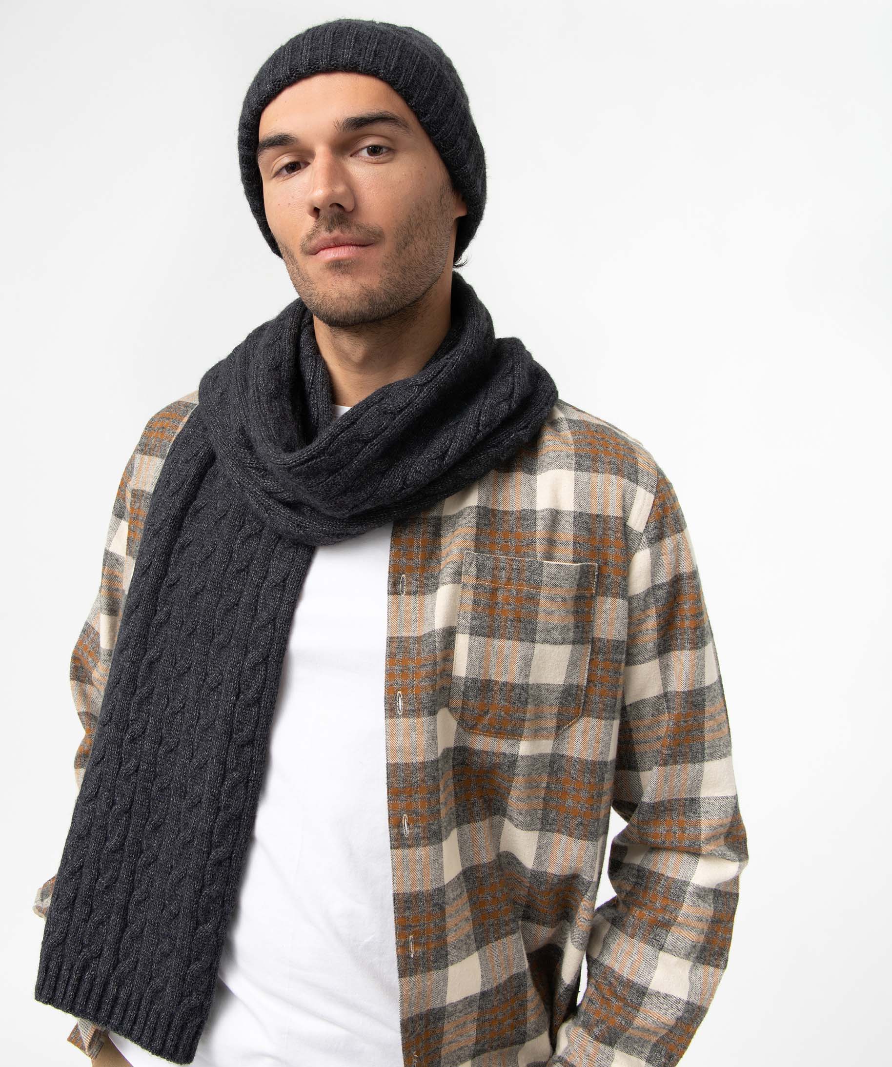 Echarpe homme chinée en maille torsadée gris | GEMO