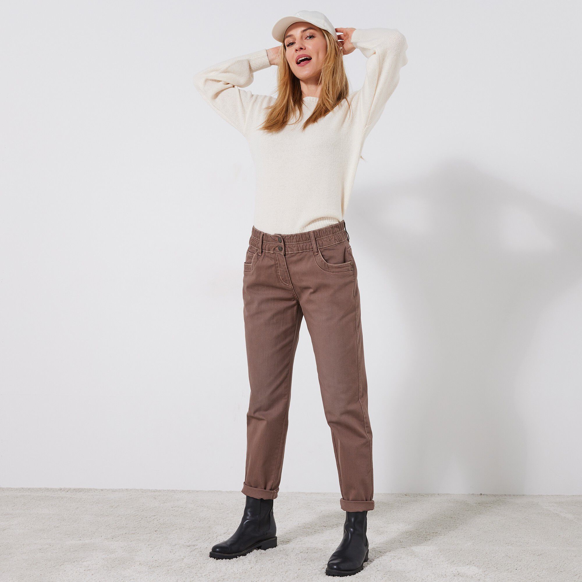 Jean mom couleur taille élastiquée